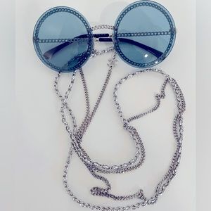 Chanel Blue Round Chain Sunglasses